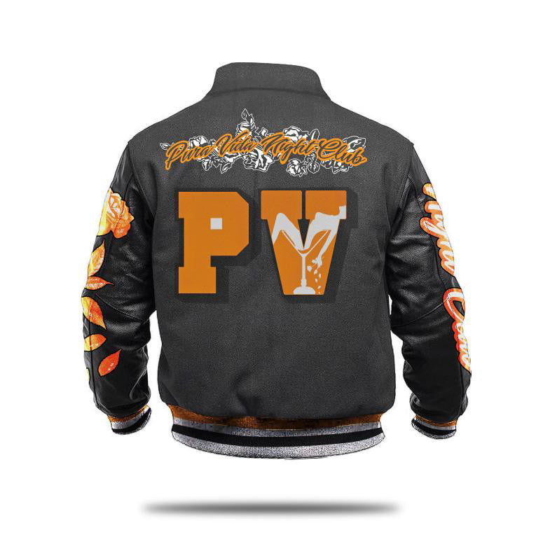“PV Night Club Leather Sleeved Varsity Jacket”