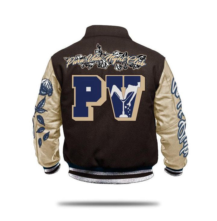 “PV Night Club Leather Sleeved Varsity Jacket”