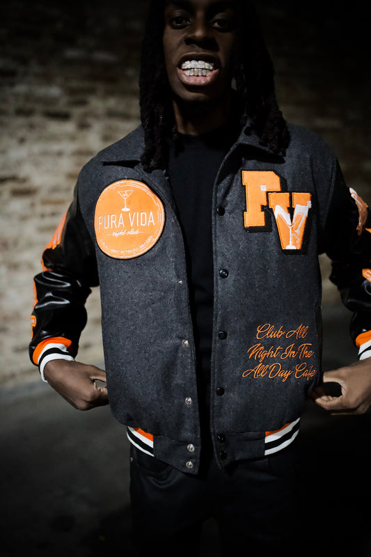 “PV Night Club Leather Sleeved Varsity Jacket”