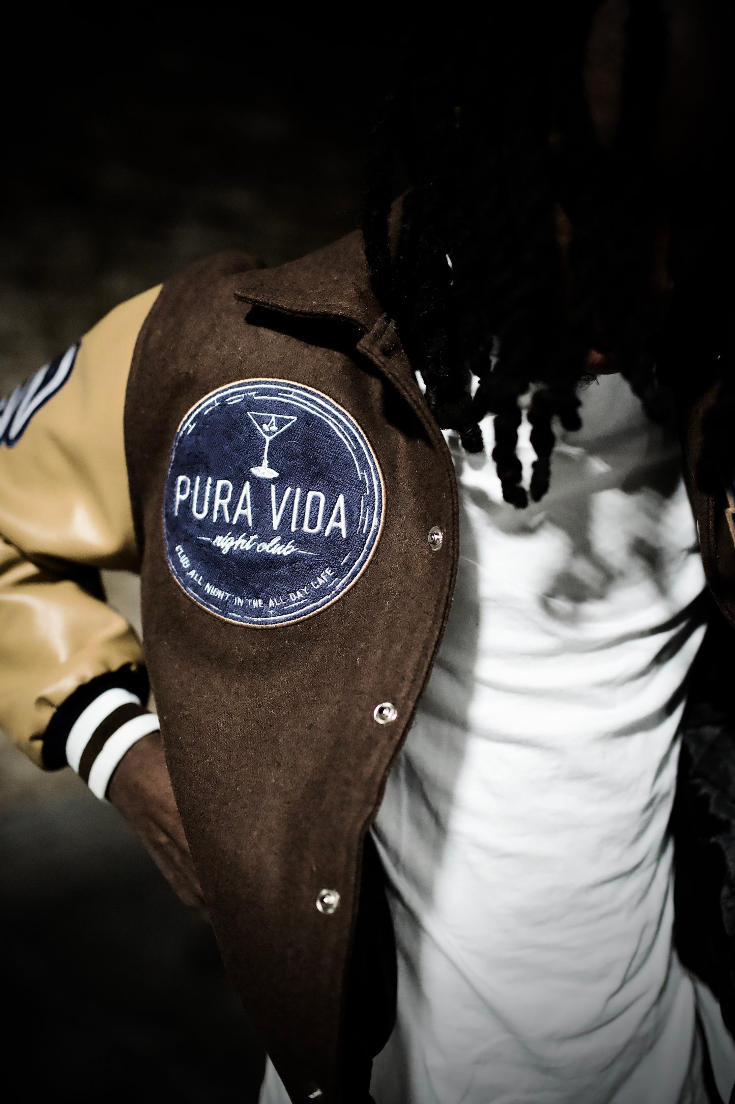 “PV Night Club Leather Sleeved Varsity Jacket”