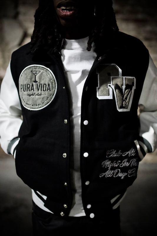 “PV Night Club Leather Sleeved Varsity Jacket”