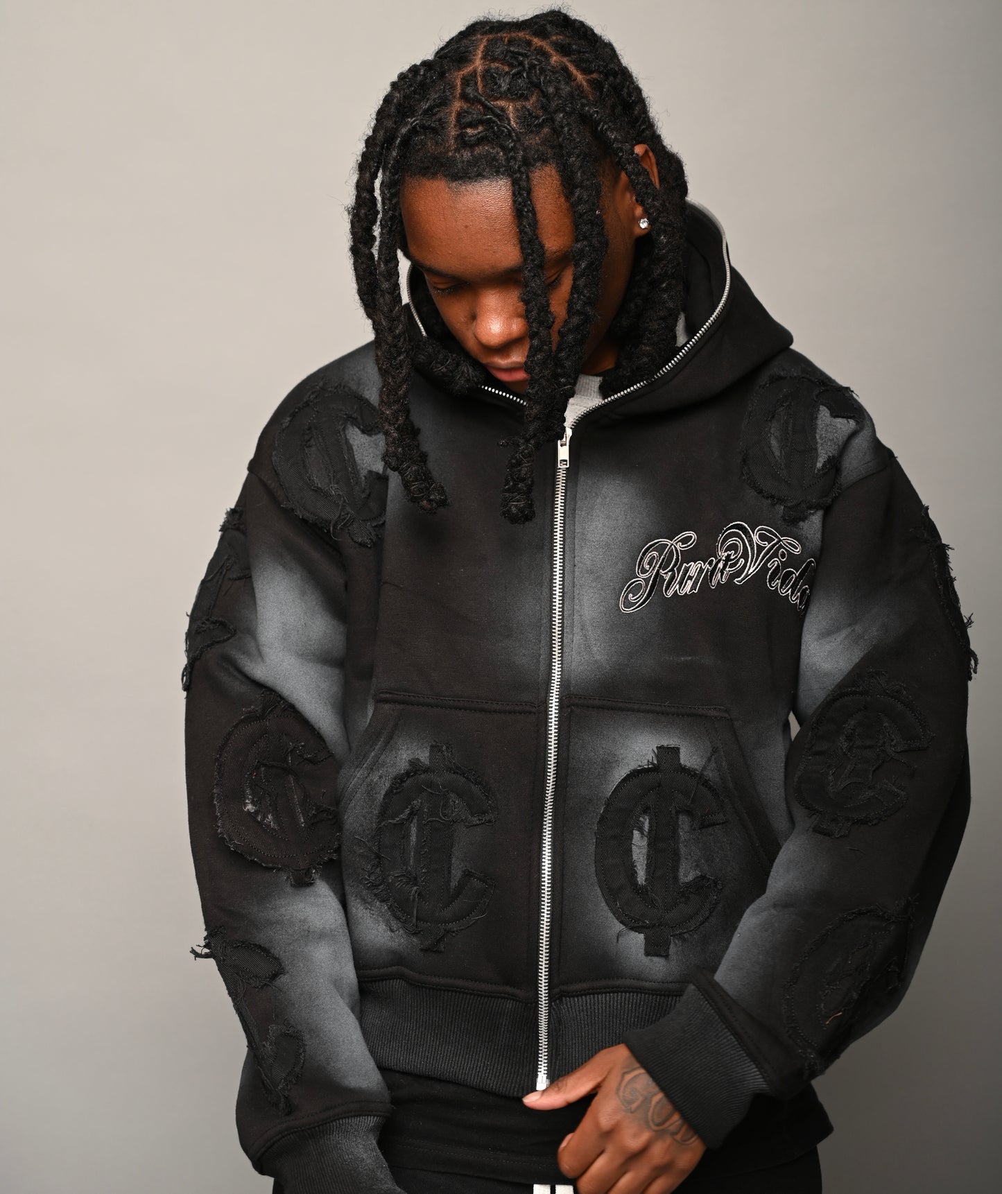 “Cent Logo Distress Cropped Jacket”